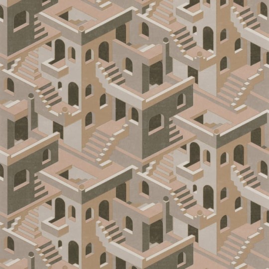 Casadeco 85111327 Utopia Illusion Taupe Rose - tapeta z architektonicznym motywem