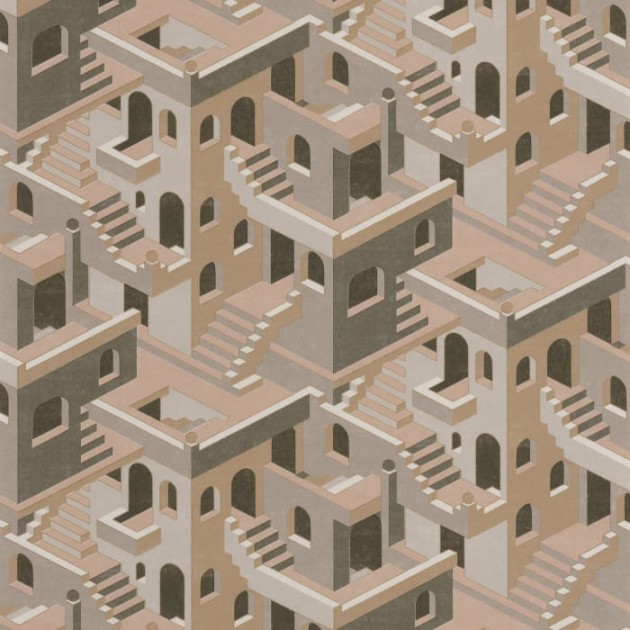 Casadeco 85111327 Utopia Illusion Taupe Rose - tapeta z architektonicznym motywem