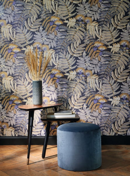 Casadeco 85896164 Botanica Albizia Bleu Turquoise - tapeta w liście