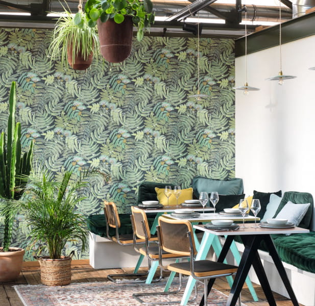 Casadeco 85892175 Botanica Albizia Jaune Curry - tapeta w liście