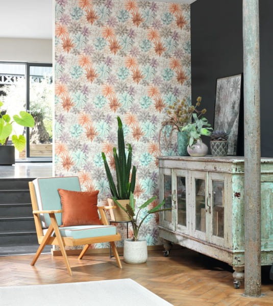 Casadeco 85917396 Botanica Echeveria Vert Jungle - tapeta w roślinną kompozycję