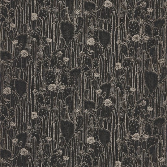 Casadeco 85929512 Botanica Cactaceae Noir - tapeta z motywem plantacji kaktusów