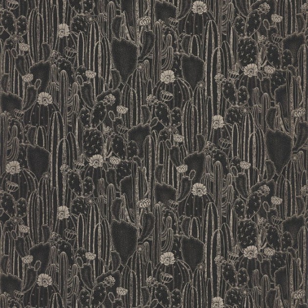 Casadeco 85929512 Botanica Cactaceae Noir - tapeta z motywem plantacji kaktusów