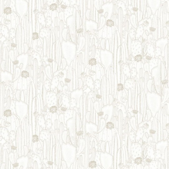 Casadeco 85920298 Botanica Cactaceae Blanc Taupe - tapeta z motywem plantacji kaktusów