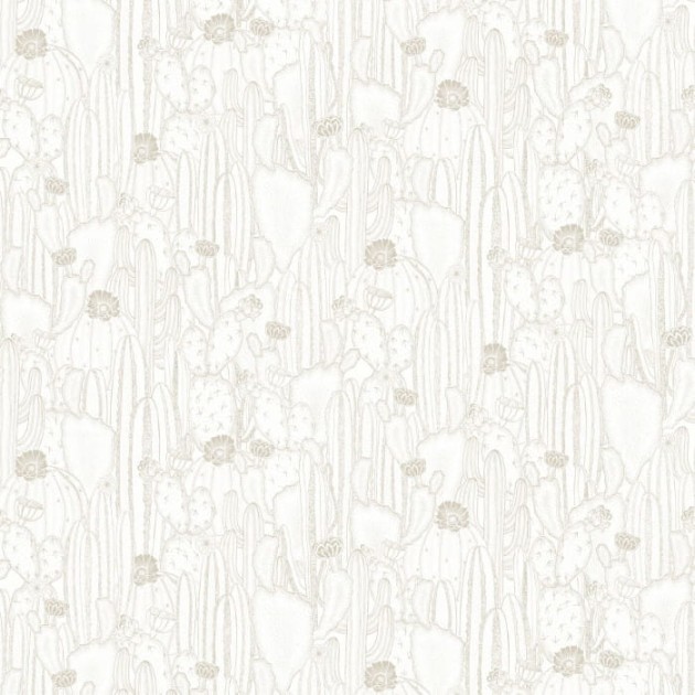Casadeco 85920298 Botanica Cactaceae Blanc Taupe - tapeta z motywem plantacji kaktusów