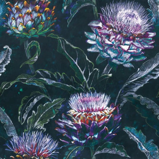 Casadeco 85965719 Botanica Panoramique Cynara Violine - mural w kwiaty