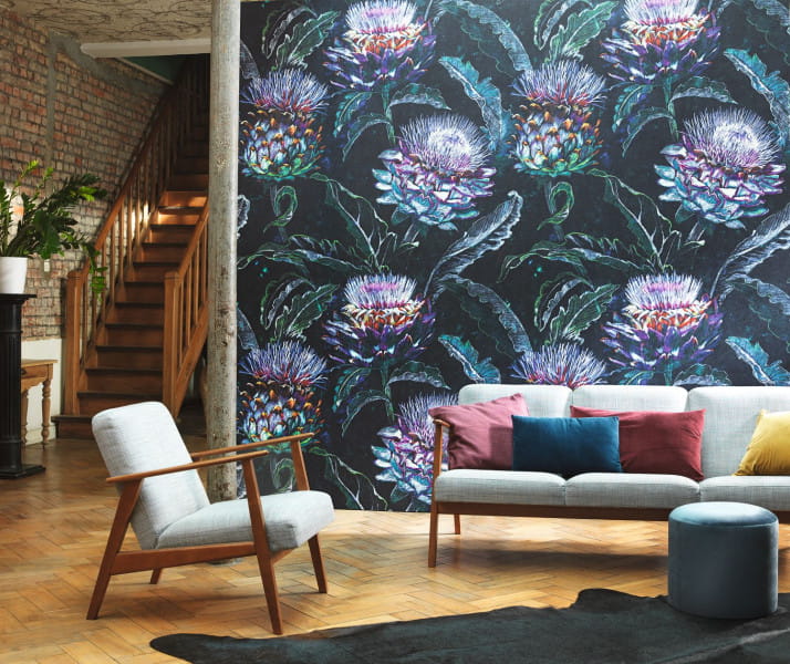 Casadeco 85965719 Botanica Panoramique Cynara Violine - mural w kwiaty