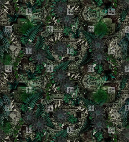 London Art 11MW_1 Marcel Wanders Machu Picchu - mural z motywem tropikalnych liści i antycznej ściany