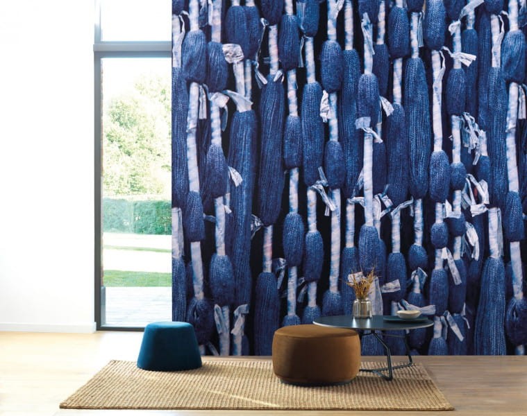 Casadeco 86276574 Ginkgo Indigo - mural zdjęcie rzemieślniczych szpul