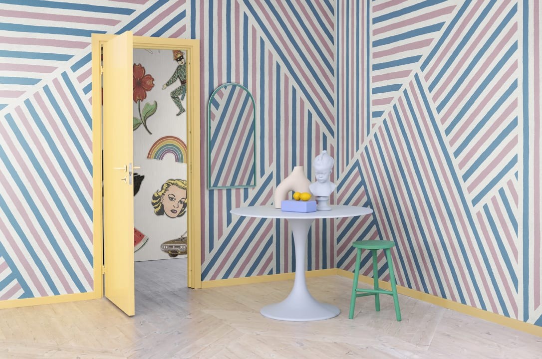 Rebel Walls R19409 More is More Different Directions Pink&Blue - mural w linie