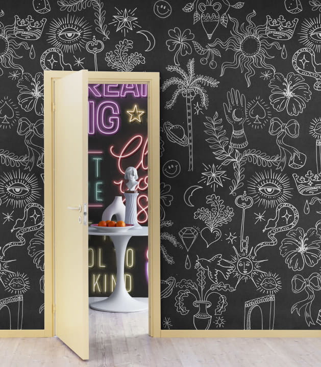 Rebel Walls R19460 More is More Doodle Black - mural z rysunkami