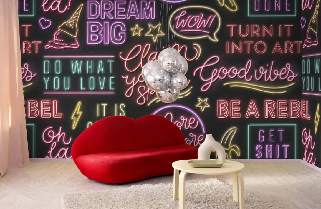 Rebel Walls R19472 More is More Neon Vibes Black - mural z neonami