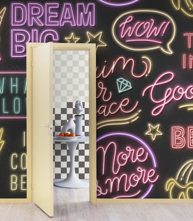 Rebel Walls R19472 More is More Neon Vibes Black - mural z neonami