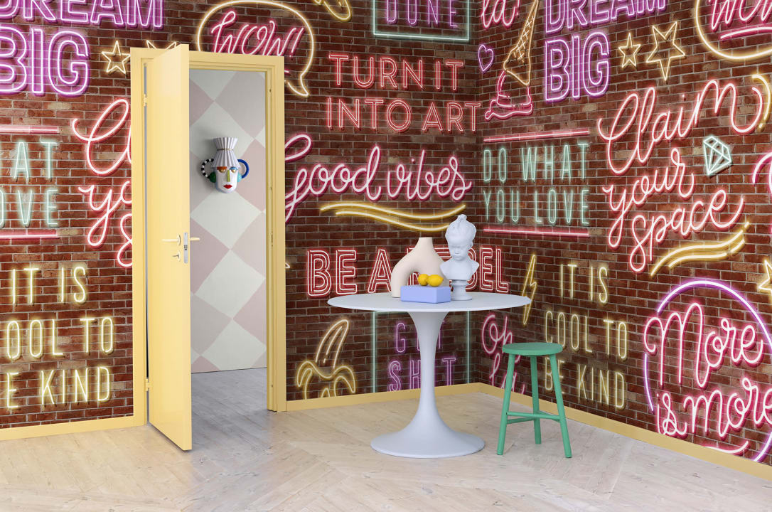 Rebel Walls R19473 More is More Neon Vibes Brickwall - mural z neonami