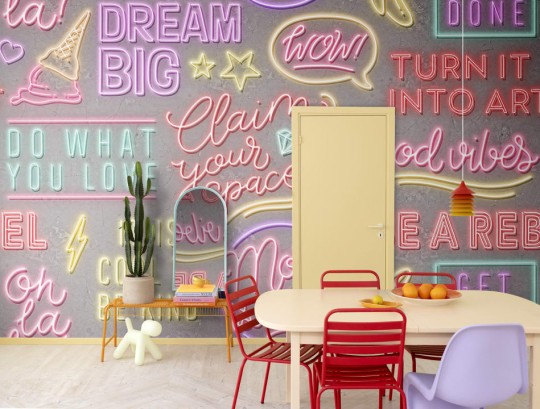 Rebel Walls R19474 More is More Neon Vibes Concrete - mural z neonami