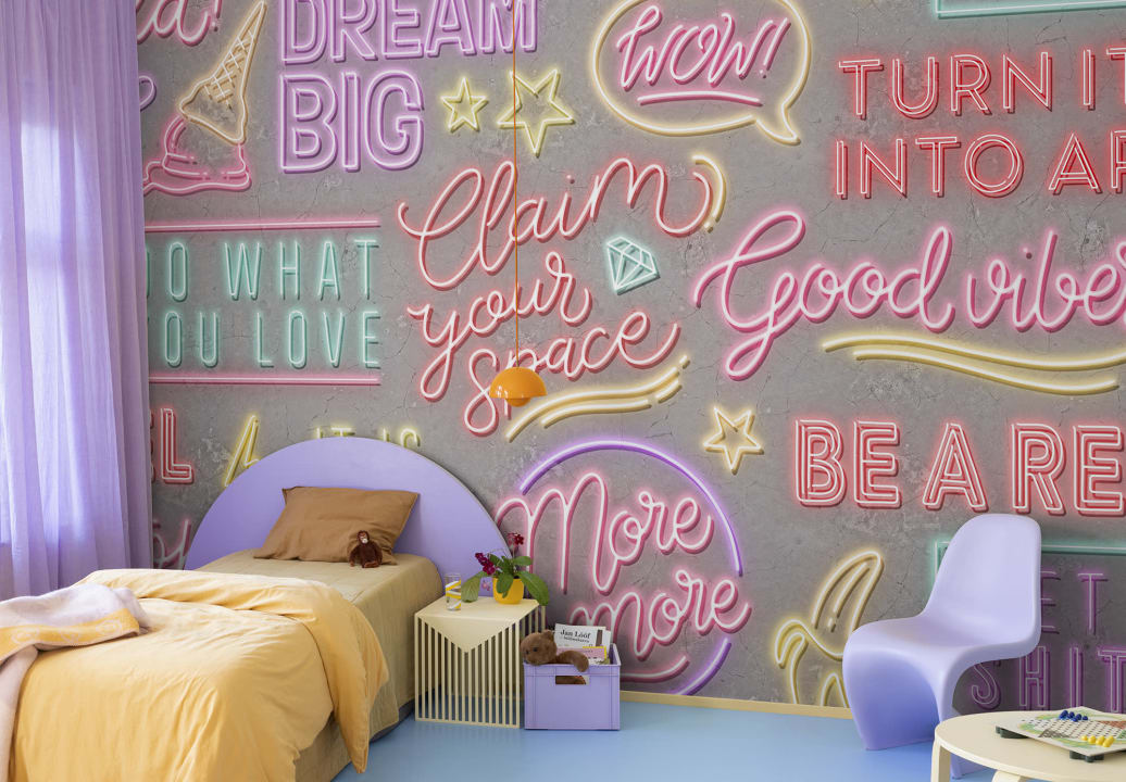 Rebel Walls R19474 More is More Neon Vibes Concrete - mural z neonami