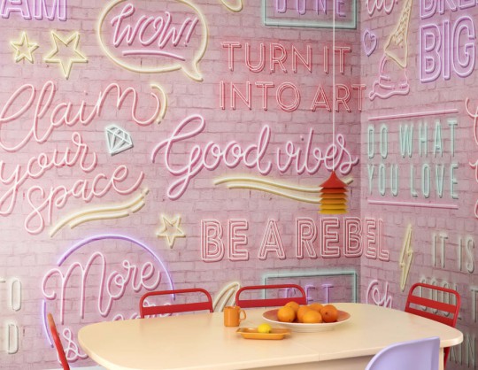 Rebel Walls R19475 More is More Neon Vibes Pink Bricks - mural z neonami
