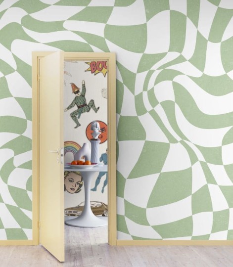 Rebel Walls R19478 More is More Psychedelic Chess Green - mural abstrakcyjny