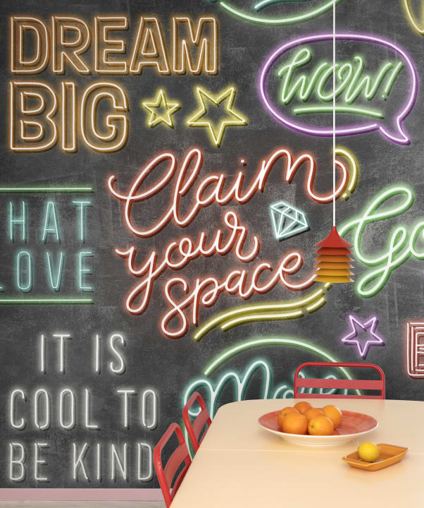 Rebel Walls R19568 More is More Neon Vibes Graphite - mural z neonami