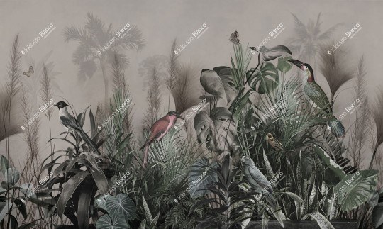 Inkiostro Bianco INKHGAG2301 Flow Atocha - mural z motywem ptaków, liści i dżungli