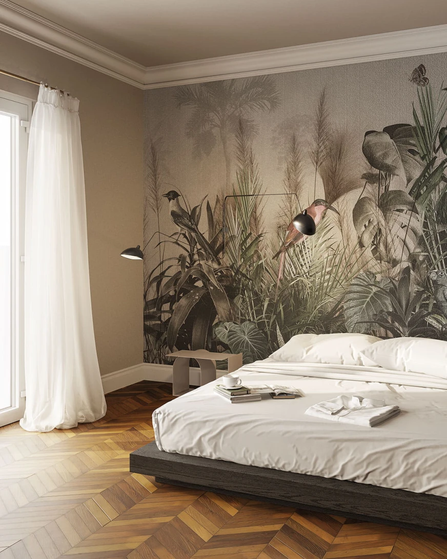 Inkiostro Bianco INKHGAG2301 Flow Atocha - mural z motywem ptaków, liści i dżungli