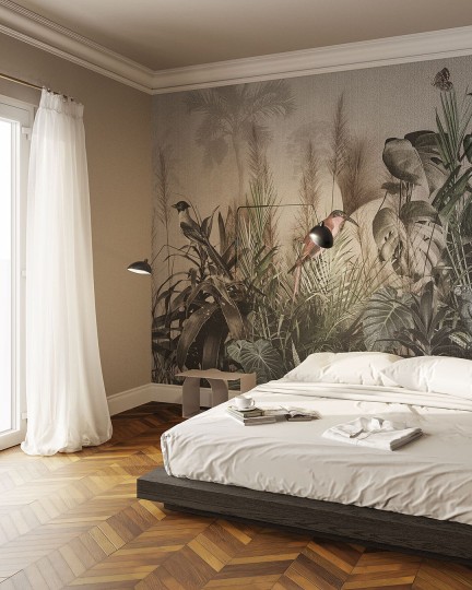 Inkiostro Bianco INKHGAG2301 Flow Atocha - mural z motywem ptaków, liści i dżungli