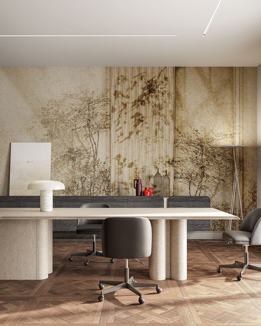 Inkiostro Bianco INKRCAI2301 Flow Dahlia - mural z motywem lasu i postarzanej ściany