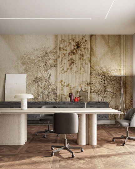 Inkiostro Bianco INKRCAI2301 Flow Dahlia - mural z motywem lasu i postarzanej ściany