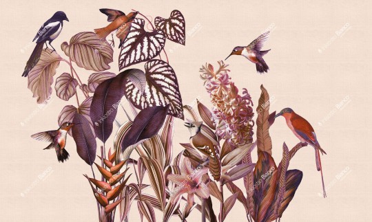 Inkiostro Bianco INKOCEG2301 Flow Soulmate - mural z motywem liści i ptaków