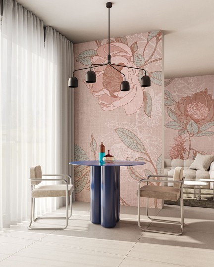 Inkiostro Bianco INKTANH2301 Flow Floral Rhythm - mural z motywem kwiatów na lnianym tle