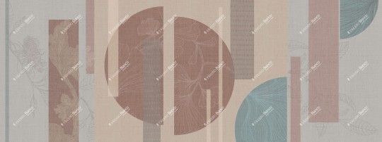 Inkiostro Bianco INKREEI2301 Flow Geometric Dance - mural z motywem liści, prostokątów i kół na lnianym tle