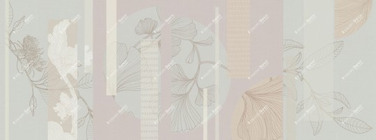 Inkiostro Bianco INKREEI2302 Flow Geometric Dance - mural z motywem liści, prostokątów i kół na lnianym tle