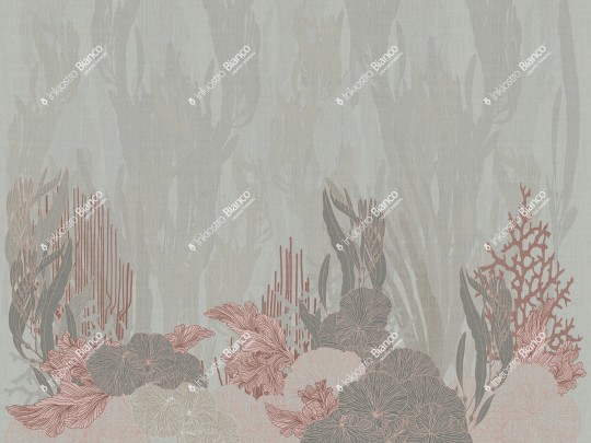 Inkiostro Bianco INKRRIA2301 Flow Marine Sound - mural z motywem liści i wodorostów na lnianym tle