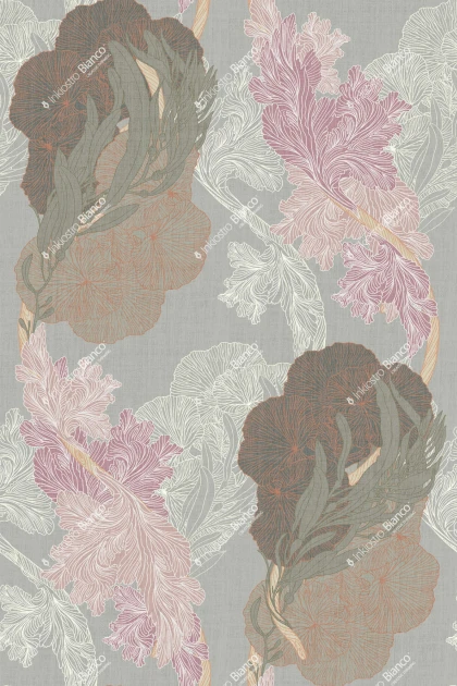 Inkiostro Bianco INKTAOH2301 Flow Ocean Symphony - mural z motywem liści na lnianym tle