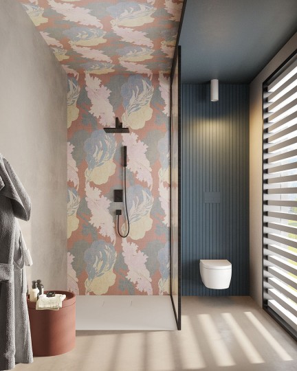 Inkiostro Bianco INKTAOH2301 Flow Ocean Symphony - mural z motywem liści na lnianym tle