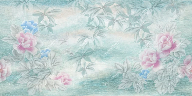 Inkiostro Bianco INKELAA2302 Flow Blue Rain - mural z motywem liści i kwiatów