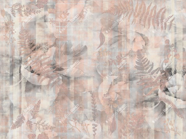 Inkiostro Bianco INKADML2303 Flow Underwood - mural z motywem liści na tle z pionowych pasów