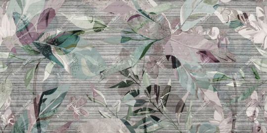 Inkiostro Bianco INKNVOA2302 Flow Ferrovia - mural z motywem liści na postarzałym tle