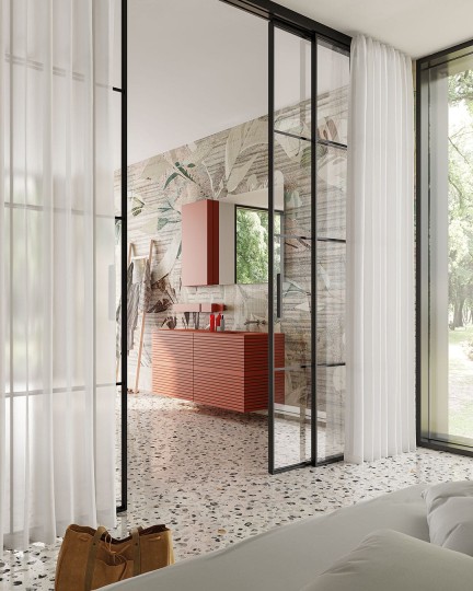 Inkiostro Bianco INKNVOA2302 Flow Ferrovia - mural z motywem liści na postarzałym tle