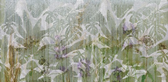 Inkiostro Bianco INKOOIC2301 Flow Rain - mural z motywem liści tle z pionowych pasów