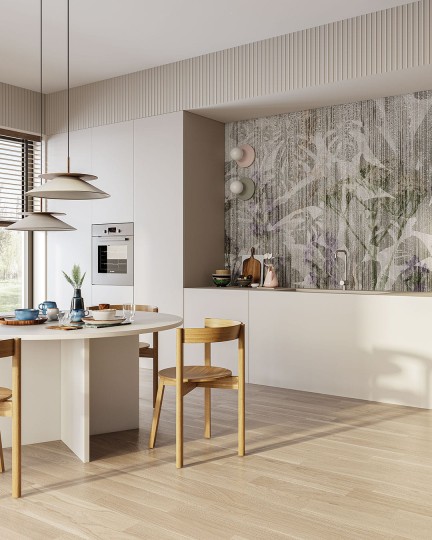 Inkiostro Bianco INKOOIC2301 Flow Rain - mural z motywem liści tle z pionowych pasów