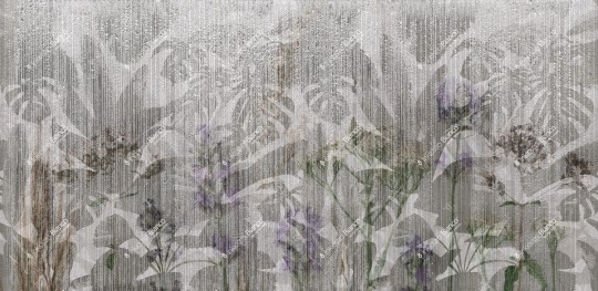 Inkiostro Bianco INKOOIC2302 Flow Rain - mural z motywem liści tle z pionowych pasów