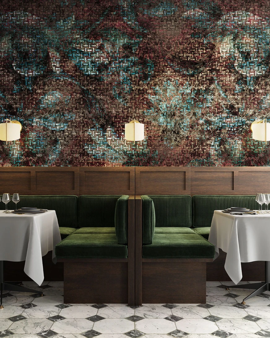 Inkiostro Bianco INKOOOA2301 Goldenwall 2023 Rustyflower - mural z motywem prostokątów i kwiatów