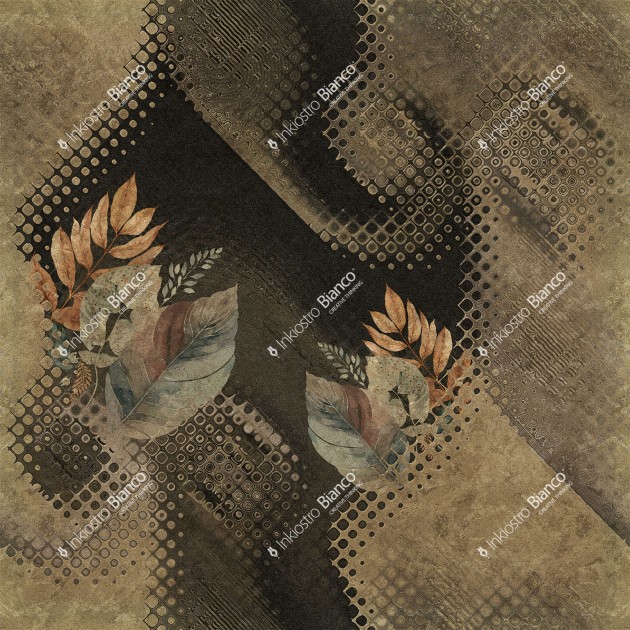 Inkiostro Bianco INKKILP2301 Goldenwall 2023 Kookspook - mural z motywem kół, kwadratów, liści i postarzanego tła