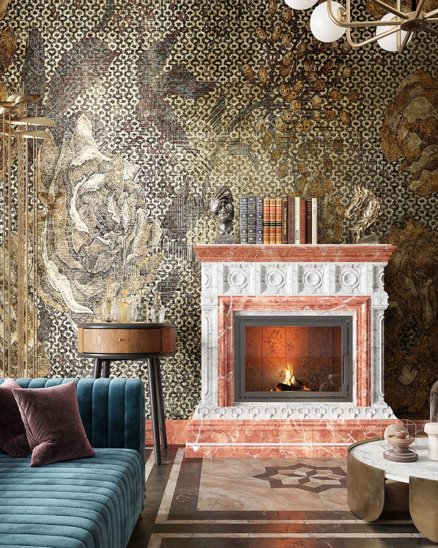 Inkiostro Bianco INKMSEO2302 Goldenwall 2023 Golden Vibes - mural z motywem kwiatów i ornamentów