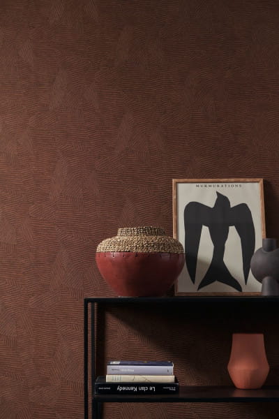 Casamance 74090568 Malanga Soroa Chocolat - tapeta geometryczna imitująca liście