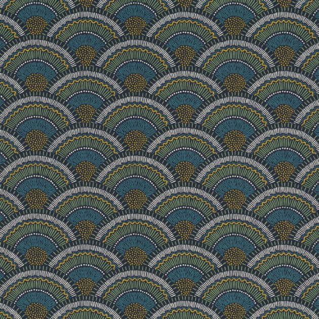 Casamance 74821544 Printemps Viennois Otto Vert Mousse - tapeta wachlarze