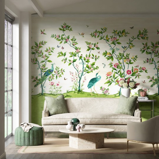Harlequin 112891 Diane Hill Florence Fig Blossom/Apple/Peony - ural z motywem drzewa z kwiatami i pawi