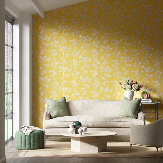 Harlequin 112914 Diane Hill Isabella Honey/Porcelain - tapeta z motywem pędów i liści bambusa