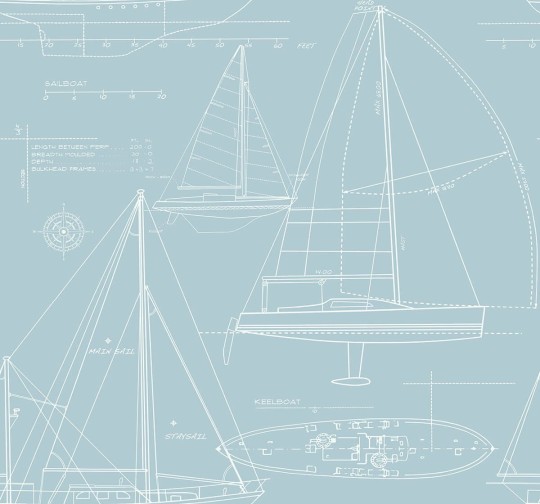 Wallquest YC61302 Yacht Club Yacht Blueprint - tapeta z motywem jachtów